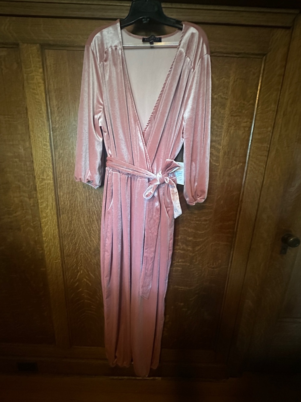 Eloquii velvet jumpsuit with tie waist in light pink, Size 22/24, NWT